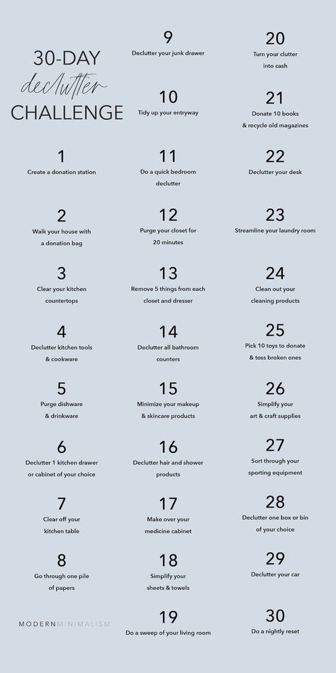 The Ultimate 30-Day Declutter Challenge - Modern Minimalism Decluttering Ideas Minimalism, Minimalism Tips, Minimalist Challenge, Minimalism Challenge, 30 Day Ab Challenge, Decluttering Inspiration, Declutter Challenge, Declutter Home, 30 Day Abs