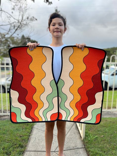 Retro Sun Ray Car Floor Mat, Hippie Car Mat, Car Accessories For Women, Stoner Gifts, Retro Car Accessories, Interior Car Decor, Vintage Car -  #accessories #Car #decor #Floor #Gifts #hippie #interior #Mat #Ray #Retro #Stoner #Sun #vintage #Women Groovy Car Interior, Eclectic Car Decor, Colorful Car Decor, Maximalist Car Decor, 70s Car Interior, Hippie Car Aesthetic, Orange Car Decor, Retro Car Accessories, Beach Car Accessories