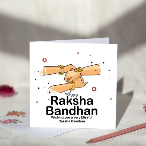 Perfect greeting card for your brother or sister on Raksha Bandhan.   Custom Design available, please check out the variations or contact me for further information and help. Please Note: add personalised details at checkout.  PRODUCT DETAILS: - Blank inside for your own message or a message can be requested. - Card Size 6x6 inches - ice gold card  - Professionally printed onto 260gsm - Comes with a 120gsm envelope - Carefully packaged in clear cello bag for protection - Posted in a hard back envelope to avoid damage SHIPPING: - Estimated delivery time for the UK is 3 - 5 business days. Need more than one card...? Take a look at my whole range. Designed, manufactured and packaged by hand in the UK.  Check us out on www.facebook.com/beautyandbutton Rakhi Message, Raksha Bandhan Cards, Happy Raksha Bandhan Wishes, Message For Brother, Raksha Bandhan Greetings, Card For Brother, Raksha Bandhan Wishes, Rakhi Cards, Raksha Bandhan Gifts