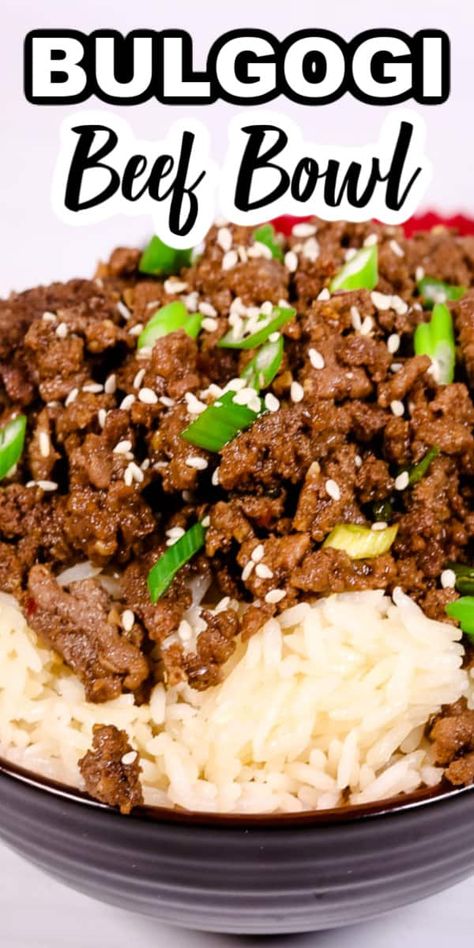 Beef Bulgogi Bowl, Ground Beef Bulgogi, Bulgogi Bowl, Beef Bulgogi Recipe, Soy Sauce Marinade, Bulgogi Sauce, Beef Bowl, Bulgogi Recipe, Beef Bowls