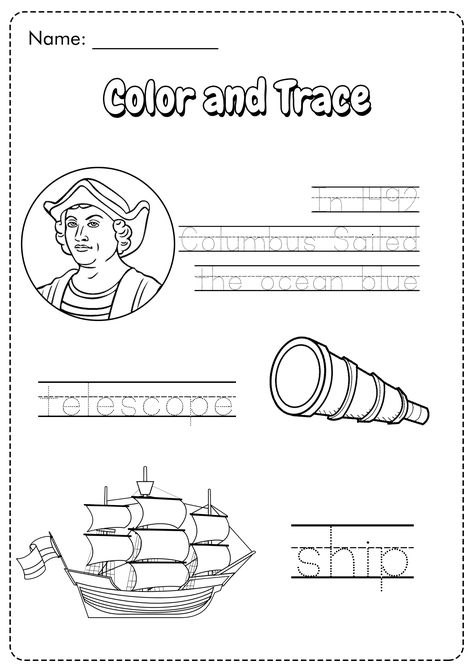 Christopher Columbus Kindergarten Columbus Day Kindergarten, Christopher Columbus Kindergarten, Christopher Columbus Craft, Christopher Columbus Worksheets, Christopher Columbus Activities, Preschool Worksheets Free Printables, Prek Ideas, Happy Columbus Day, Homeschool Lessons