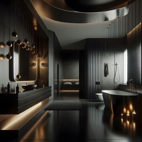 Fancy Mansions, Dark House Interior, Black Luxury House, Mafia House Aesthetic, Black Room Design, Mafia House, Dark Modern House, Black Lover, Minimalist Kitchen Design