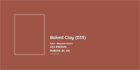 Benjamin Moore Baked Clay (035) Paint color codes, similar paints and colors Baked Clay Paint Color, Terracotta Paint, Baking Conversions, Paint Color Codes, Analogous Color Scheme, Rgb Color Codes, Hexadecimal Color, Choosing Paint Colours, Rgb Color Wheel