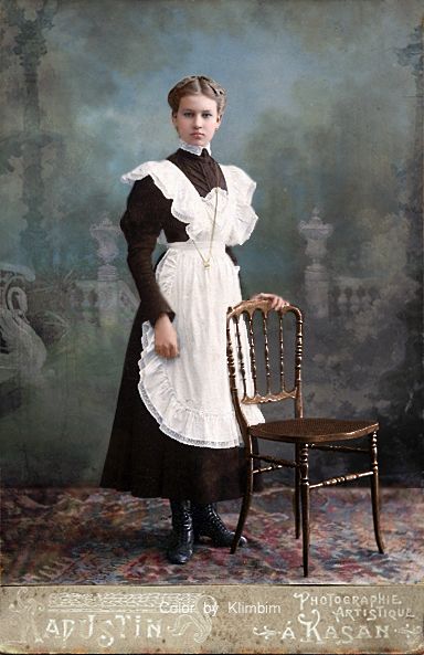 Gymnasia pupil, Kasan 1913-1915 klimbim201430 May 2015History of Russia, Imperial Russia, Ordinary people Victorian Maid, Maid Uniform, Colorized Photos, Dress History, French Maid, Uniform Dress, Maid Outfit, Old Fashion, Vintage Portraits