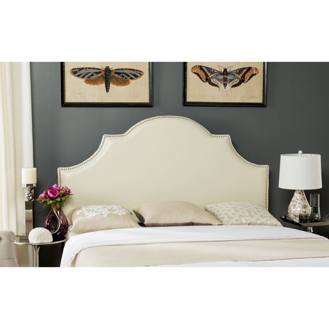 Safavieh Hallmar White Leather Upholstered Arched Headboard - Silver Nailhead (Full) (MCR4679N) Mattress Box, Arched Headboard, Full Headboard, Bedding Comforter, Leather Headboard, Queen Headboard, Upholstered Panels, King Headboard, Panel Headboard