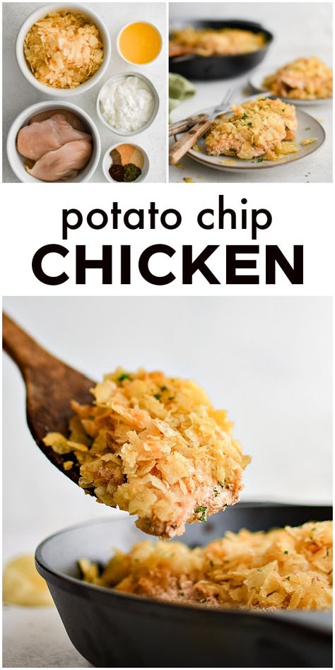 This Potato Chip Chicken Recipe features thinly sliced baked chicken breasts smothered in a tangy sour cream mixture and a crunchy potato chip coating. It's a quick and easy weeknight dinner and guaranteed family favorite! Potato Chip Chicken Tenders, Easy Delicious Chicken Recipes, Chip Chicken, Potato Chip Chicken, Baked Chicken Breasts, Crunchy Potatoes, Crushed Potatoes, Instant Mashed Potatoes, Ranch Chicken Casserole