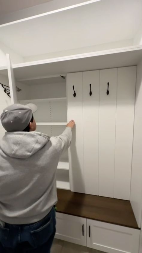 📍Beamsville, ON 📍 Delivered & Installed this Mudroom with hidden storage! Looking for custom cabinets? 🚨Contact us… | Instagram Cabinets Mudroom, Joel Sunny, Mudroom Kitchen, Storage Unit Design, Diy Furniture Decor, Laundry Room Renovation, Mud Room Storage, Laundry Room Remodel, Custom Cabinets