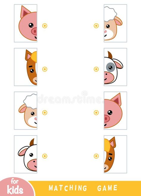 Matching game, educational game for children. Match the halves. Set of farm animals stock illustration Farm Animal Matching Game Free Printable, Farm Animal Matching, Matching Games For Kids, Preschool Activity Sheets, Animal Matching Game, Farm Animals Preschool, Farm Animals Activities, Animal Worksheets, Pig Illustration