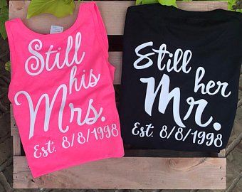 Monogram tank top wedding tank top vow renewal renew vows | Etsy Husband And Wife Shirts, Wedding Vow Renewal Ceremony, Renew Vows, 25th Wedding Anniversary Party, Tshirt Couple, Wife Shirts, 25th Anniversary Party, Wedding Renewal, Renewal Wedding