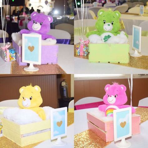 Care Bears Birthday Theme, 1st Birthday Care Bears, Carebear Diy Decorations, Care Bear 2nd Birthday Party, Care Bears Birthday Party Centerpieces, Care Bear Birthday Party Food Ideas, Care Bare Baby Shower Theme, Care Bear 1st Birthday Party, Carebear 1st Birthday