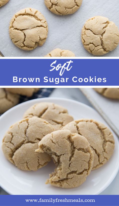 Soft Brown Sugar Cookies #familyfreshmeals #cookies #sugarcookies #brownsugar #holidaycookies Brown Sugar Cookies 3 Ingredient, Brown Butter Brown Sugar Cookies, Chewy Brown Sugar Cookies, Super Soft Sugar Cookies, Easy Pumpkin Spice Muffins, Edible Sugar Cookie Dough, Brown Sugar Cookie Recipe, Basic Sugar Cookie Recipe, Soft Sugar Cookie Recipe