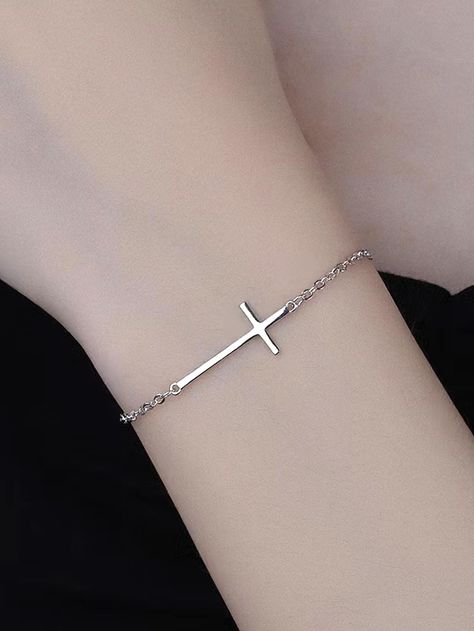 Minimalist Sterling Silver Cross Bracelet, Silver Cross Rosary Bracelet, Silver Cross Bracelet With Adjustable Chain, Elegant Cross Metal Bracelets, Nickel-free Silver Cross Bracelets, Crosses Decor, Girl Gifts, Cross Necklace, Arrow Necklace