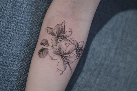 Lesine.co Tattoo | Hong Kong on Instagram: “:: Home Kong ::” Hong Kong Tattoo Flower, Bauhinia Flower Tattoo, Bauhinia Tattoo, Kong Tattoo, Hong Kong Tattoo, Tiny Tattoos, Flower Tattoos, Girl Tattoos, I Tattoo