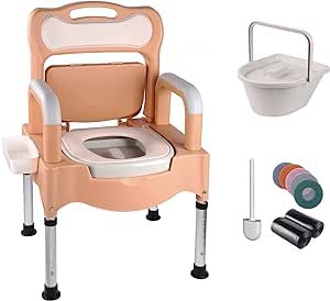 Bedside Commode-Adult Portable Toilet Seat, Non-Slip Armrests and Adjustable Seniors Potty Chair,Potty Suitable for Elderly and Pregnant Women (Khaki) Portable Toilet Seat, Bedside Commode, Replace Toilet, Toilet Chair, Commode Chair, Potty Chair, Portable House, Stainless Steel Pipe, Portable Toilet