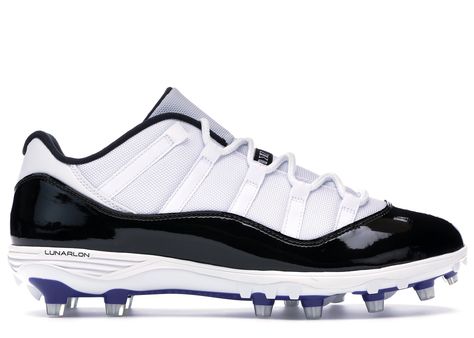 JORDAN 11 RETRO LOW CLEAT CONCORD. #jordan #shoes Authentic Jordans, Football Gear, Jordan 11 Retro Low, Air Jordan 11 Retro, Flag Football, Jordan Sneakers, Jordan 11 Retro, Air Jordan 11, Hot Sneakers