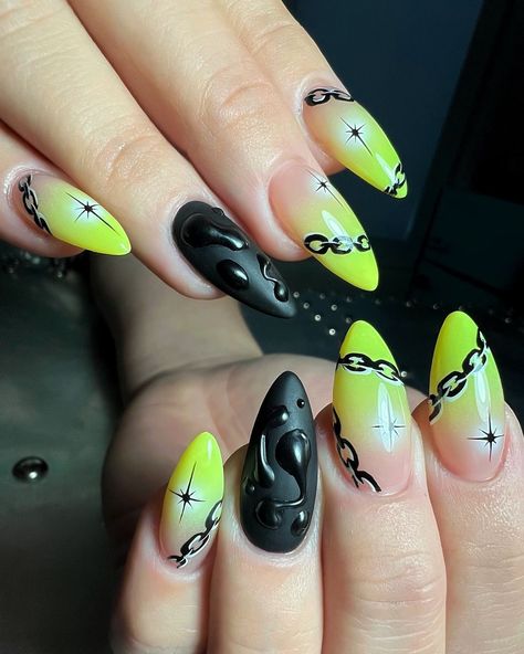 Linked Up ⛓️ Honestly stoked any time an ombre manicure comes out as melty as this 🫠 @kokoistusa Japanese Gel products: Gelip Almond… | Instagram Fall Halloween Nails, Whimsical Nails, Halloween Nails Ideas, Nails October, Cosmic Nails, Nails Board, Length Nails, Stilleto Nails Designs, Ideas Uñas