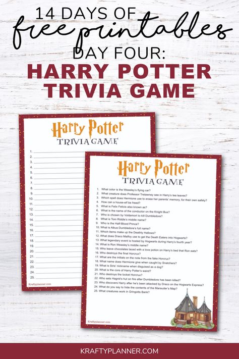 DAY 4: Free Printable Harry Potter Trivia Game — Krafty Planner Free Printable Harry Potter, Harry Potter Trivia Questions, Harry Potter Trivia, Harry Potter Trivia Quiz, Printable Harry Potter, Harry Potter Printables Free, Harry Potter Free, Harry Potter Quizzes, Harry Potter Classroom