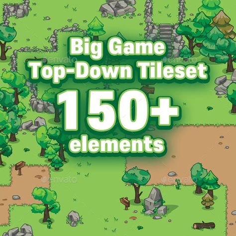 Big Game Top Down Tileset Rpg Maker Xp Tilesets, Rpg Maker Mv Tilesets, Top Down Tileset, Pixel Tileset, Rpg Tileset, Game Tilesets, Top Down Pixel Art, Gaming Interface, Pixel City