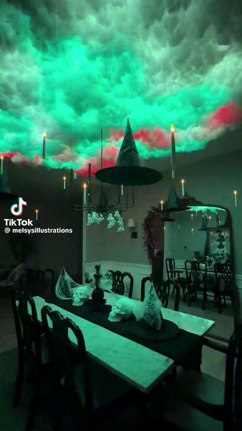 Halloween Ceiling Decorations, Halloween Ceiling, 2022 Costumes, Harry Potter Halloween Decorations, Ceiling Diy, Dollar Tree Halloween Decor, Cloud Ceiling, Decoration For Halloween, Halloween Decor Ideas