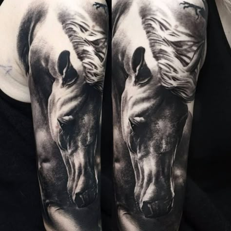 Nothing like wild horses by Domantas Parvainis #DomantasParvainis #blackandgrey #realism #realistic #hyperrealism #horse #animal #nature #petportrait #tattoooftheday Horse Sleeve Tattoo, Pele Tattoo, Horse Tattoo Ideas, Horse Tattoos, Horse Tattoo Design, Back Of Arm Tattoo, Sleeve Tattoo Ideas, Tattoos Skull, Horse Tattoo