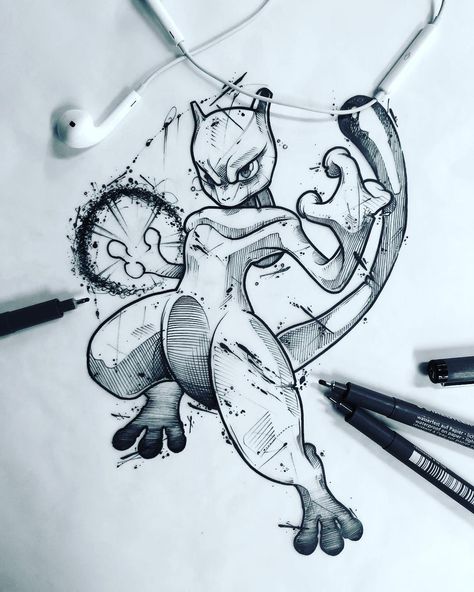 Image may contain: drawing Pikachu Tattoo, Mew And Mewtwo, Pokemon Sketch, Cool Pokemon Wallpapers, Pokemon Tattoo, B Tattoo, Nintendo Art, Graffiti Drawing, Kamikaze