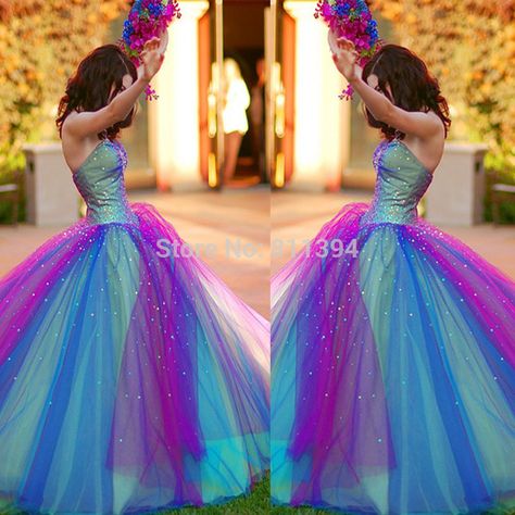 Choosing our ball gown dresses wedding is choosing the sweetest service and the fastest shipping. Description from dhgate.com. I searched for this on bing.com/images Rainbow Dress Women, Teal And Purple Wedding, Rainbow Prom Dress, Prom Dress Corset, Colorful Prom Dresses, Rainbow Wedding Dress, Purple Wedding Dress, Gold Prom Dresses, Dress Corset