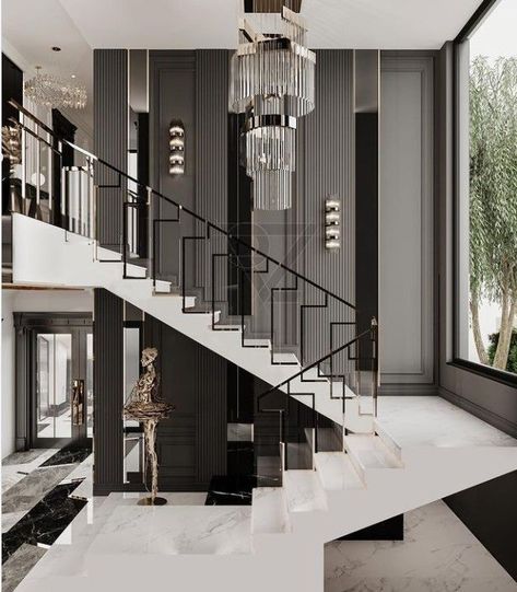 Stairs Wall Design Modern, Staircase Wall Design Modern, Stairs Wall Design, Staircase Wall Design, Staircase Interior, درابزين السلم, Stair Railing Makeover, Luxury Stairs, Modern Staircases