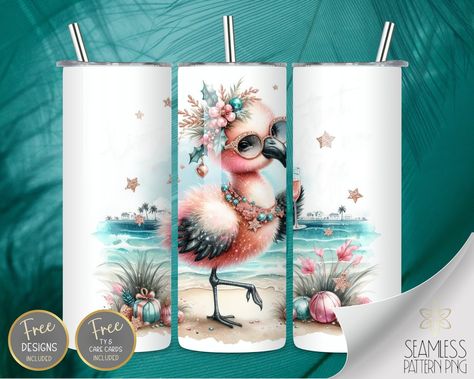 Christmas At The Beach, Sparkly Champagne, Patriotic Tumbler, Vacation Tumbler, Teal Christmas, Cool Wraps, Flamingo Christmas, Free Tumbler, Christmas Tumblers