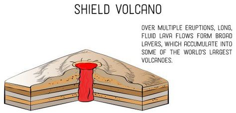 Shield Volcanoes Types Of Volcanoes, Composite Volcano, Cinder Cone Volcano, Volcano Drawing, Volcano Project, Earth Science Middle School, Volcano Pictures, Volcano Projects, Lava Dome