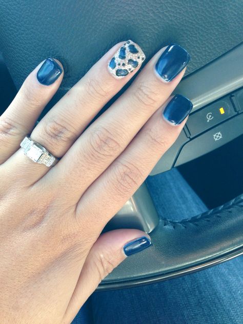 Navy blue matte nails with cheetah print Navy Leopard Print Nails, Blue Nails With Leopard Print, Nails With Cheetah Print, Blue Matte Nails, Sports Banquet, Navy Nails, Navy Blue Nails, Leopard Print Nails, Print Nails