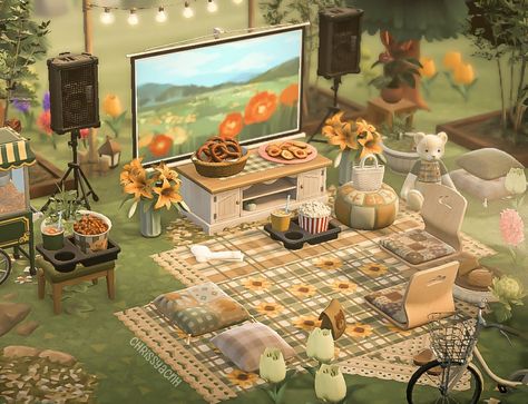 Chrissy 🌿 on Twitter: "movie anyone?~🍃🍿🧸🌿 #AnimalCrossing #ACNH… " Movie Picnic, Animal Crossing Movie, Cottagecore Animal Crossing, Motif Acnl, Acnh Cottagecore, Ac New Leaf, Forest Core, Animal Crossing Guide, Outdoor Cinema