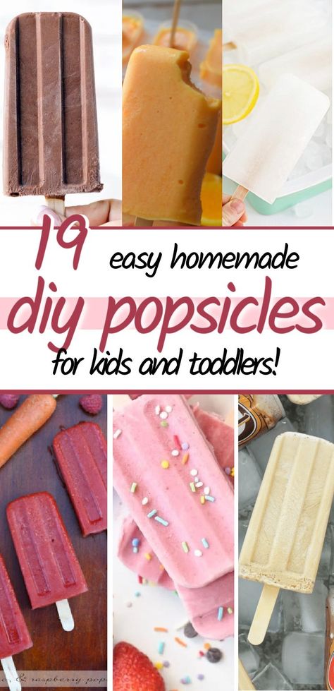 EASY DIY HOMEMADE POPSICLES RECIPES FOR KIDS AND TODDLERS- enjoy summer by making these easy popsicles at home with your kids! Some are healthy, some just fun! Diy Ice Cream Popsicles, Healthy Ice Pops For Kids, Easy Yogurt Popsicles, Popcicles Recipes For Kids, How To Make Your Own Popsicles, Healthy Ice Pops Homemade, At Home Popsicles, Healthy Homemade Popsicles For Kids, Pop Cycles Recipes