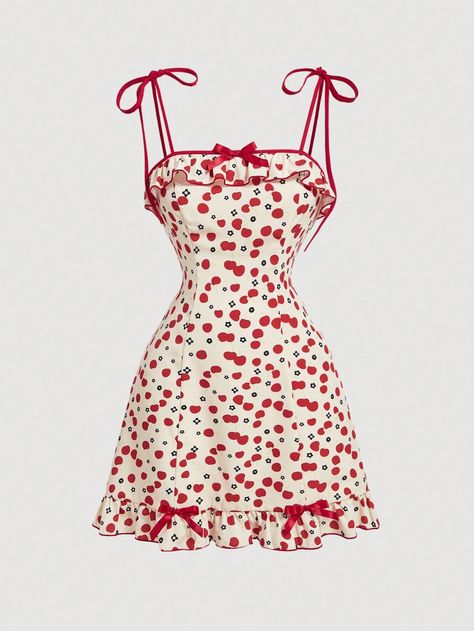 SHEIN MOD Women's Cherry Printed Short Dress,Summer DressI discovered amazing products on SHEIN.com, come check them out! Fruit Clothes, Short Dress Summer, Vestido Shein, Red Summer Dresses, Printed Short Dresses, Glam Outfit, Cute Dress Outfits, Cherry Dress, Red Dress Short