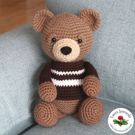 The Teddy Bear Free Crochet Pattern by Laura Jaworski (@bugburrypond) 🐻💖 Teddy Bear Clothes, Knit Cardigan Pattern, Crochet Barbie Clothes, Crochet Teddy Bear, Sweater Crochet, Crochet Amigurumi Free, Crochet Teddy, Yarn Tail, Crochet Animal Patterns