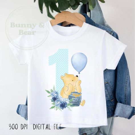 Winnie The Pooh Flowers, Boys First Birthday, Classic Winnie The Pooh, Birthday Tee, Boy First Birthday, Pooh Bear, 1st Birthday Parties, Number 1, First Birthday