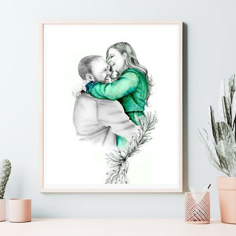 Custom portraits, 100%  hand drawn from your photo, a couples memento unique gift. Watercolor painting portrait from your photo. A commissioned,  minimalist wedding remembrance gift for that special couple! A free hand one of a kind, original work of art. Give the gift of fine art for that special couple to help celebrate their special day, whether it be their wedding day, engagement or anniversary!   This is an example of my custom couples portrait that I can create especially for you & your loved one  💗 Every single one of my pieces are unique to you, please don't hesitate to tell me your vision, I can help you see it come to life!💗 Once I start I will be providing you with frequent updates to ensure you are pleased with the work in progress. You will be a part of the process every ste Christmas Gift For Couples, Wedding Remembrance, Couples Art, Custom Pencils, Couples Portrait, Wedding Personalized, Christmas Gifts For Couples, Pencil Painting, Christmas Custom