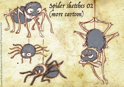 Spider Character Design Animal, Spider Cartoon Illustration, Spider Cute Art, Cute Spider Sketch, Cute Spider Cartoon, Spider Illustration Cute, Spider Cute Drawing, How To Draw Spider, Drawings Of Spiders