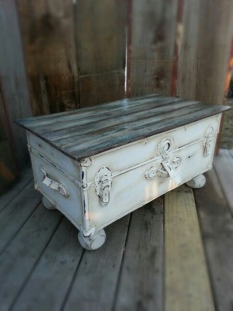 Wooden Trunks Coffee Tables - Foter Boho Trunk, Old Trunk Redo, Trunk Redo, Paint Coffee, Trunk Makeover, Trunk Ideas, Old Trunks, Coffee Table Trunk, Antique Trunk