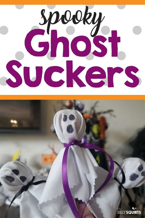 Super easy ghost suckers for your next Halloween party - My Silly Squirts Sucker Ghosts, Halloween Suckers, Ghost Suckers, How To Make Ghosts, Unique Halloween Decorations, Halloween Class Party, Ghost Games, Tootsie Pop, School Halloween