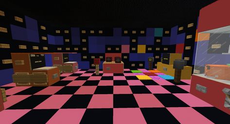 Minecraft Arcade Building, Minecraft Mall Interior, Minecraft Arcade Ideas, Arcade Minecraft, Minecraft Casino, Minecraft Arcade, Fnaf Minecraft, Minecraft Idea, Arcade Room