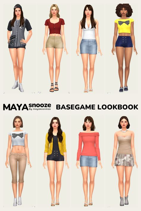 Basegame/  NOCC/ Mod-Free  Download on Patreon/ EA Gallery #MAYAsnooze Sims 4 Clothes Base Game, Sims Basegame Outfits, Sims Characters No Cc, Basegame Sims Outfits, Sims 4 Outfits No Cc Base Game, Sims 4 Character Ideas Base Game, Sims 4 Characters No Cc, Base Game Sims 4 Outfits, Sims 4 Base Game Outfits Ideas