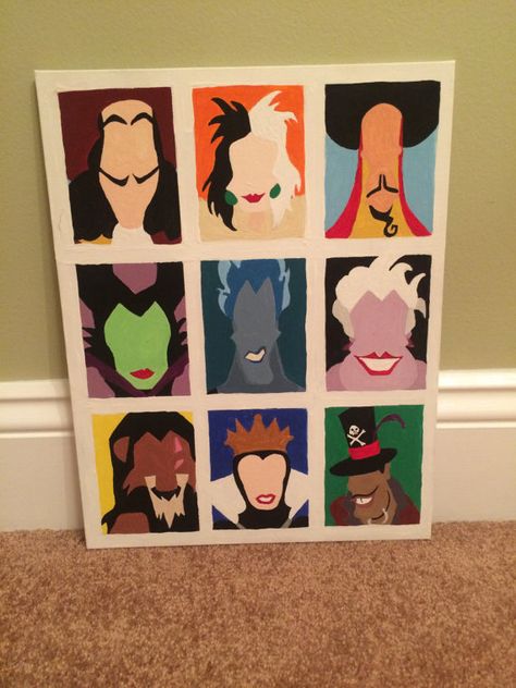 Disney Villains Decor, Abstract Disney Painting, Disney Character Paintings On Canvas, Disney Villains Painting Canvas, Disney Villains Painting, Disney Villians Sign, Disney Canvas Paintings, Disney Canvas, Pinturas Disney