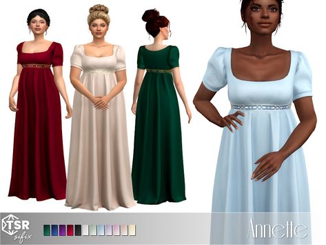 The Sims Resource - Annette Dress Sims 4 Pride And Prejudice, Sims Regency Cc, The Sims 4 Regency Cc, Ts4 Regency Cc, Regency Sims 4, Regency Cc Sims 4, Regency Era Sims 4 Cc, Regency Sims 4 Cc, Sims 4 Bridgerton Cc