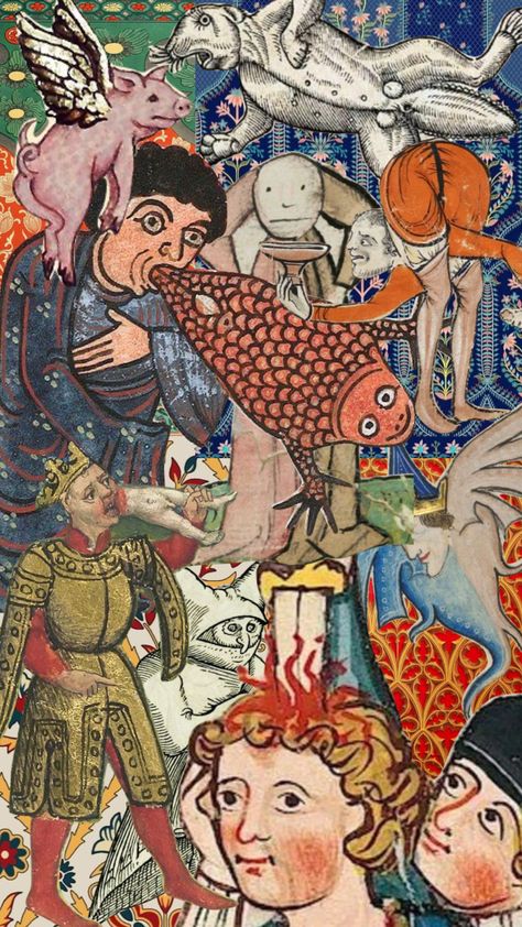 Weird medieval drawings part II. ##medievalart #medieval #arthistory #funnyart #meme Mid Century Medieval Revival, Medieval Wallpaper Desktop, Art History Aesthetic Wallpaper, Medieval Aesthetic Art, Medieval Art Wallpaper, Weird Medieval Art, Medieval Collage, Medieval Watercolor, Medieval Horror