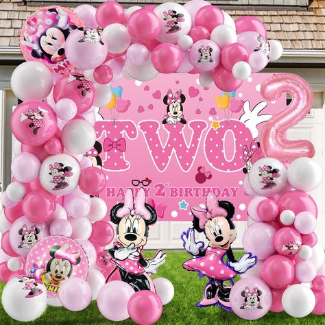 PRICES MAY VARY. Minnie 2nd Birthday Party Supplies Set: 15pcs 12inch solid color balloons,15pcs 12inch Minnie pattern balloons,45pcs 10inch balloons,45pcs 5inch balloons,4pcs large size foil balloons,1Pc 40inch number 1 foil balloon,1pc balloon strip,1pc roll glue dots,1Pc 59*39.4 inch Minnie 2nd Birthday Backdrop Banner. Premium Material:The Minnie party balloons are made of durable natural latex, and every latex balloons have been rigorously tested and selected manually, safe, thick and stron Oh Twodles Birthday Party Ideas, 2nd Birthday Ideas For A Girl, Mini Mouse Birthday Decoration, Minnie Mouse Backdrop Ideas, Mini Mouse Birthday Decorations, Minnie Mouse Second Birthday Party, Minnie Mouse Birthday Party Ideas 2nd, Minnie 2nd Birthday, Minnie Mouse 2nd Birthday Party