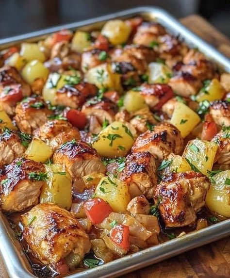 Valerie Bertinelli Recipes | ‼️Hawaiian Chicken Sheet Pan‼️ | Facebook Hawaiian Sheet Pan, Mediterranean Sheet Pan Dinners, Natasha Kitchen, Chicken Sheet Pan, Sheet Pan Meals Chicken, Gordon Ramsay Recipe, Balanced Meal Plan, Sheet Pan Chicken, Stanley Tucci