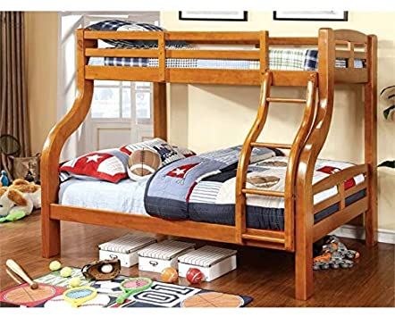 BOWERY HILL Twin Over Full Bunk Bed in Oak Oak Bunk Beds, Twin Full Bunk Bed, Wooden Bunk Bed, Trundle Mattress, Loft Bunk Beds, Twin Over Full Bunk Bed, Wooden Bunk Beds, Full Bunk Bed, Bunk Bed Designs