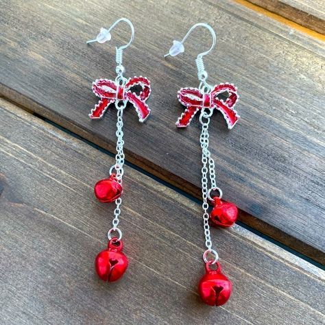 Check Out These Cute Jingle Bell Earrings All Wrapped Up With A Bow. Nothing Puts You In The Holiday Spirit More Than The Sound Of Jingle Bells! These Titanium Earrings Are Super Comfy For Sensitive Ears. Rubber Backs For Security & Comfort Bell Earrings, Oversized Hoop Earrings, Black Hoops Earrings, Dangler Earrings, Titanium Earrings, Beaded Drop Earrings, Party Earrings, Heart Drop Earrings, Jingle Bell