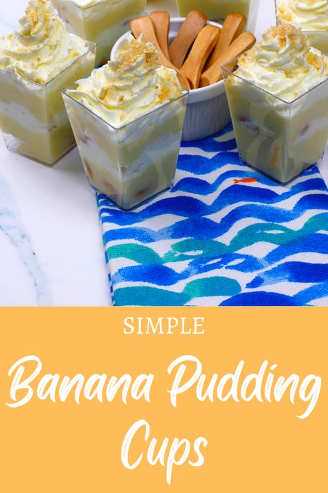 These simple banana pudding cups are so yummy! Make this banana pudding recipe as one big bowl or make these individual banana pudding cups! Banana Pudding Dessert Cups, Banana Pudding Cups Individual, Individual Banana Pudding Cups, Mini Banana Pudding Cups, Banana Pudding Shooters, Banana Wafer Pudding, Individual Banana Pudding, Chessman Banana Pudding, Banana Pudding Cups