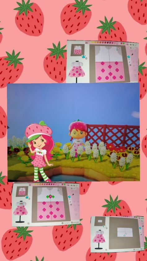 Here's how to make Strawberry Shortcake's dress on animal crossing on a custom pattern Strawberry Shortcake Dress, Strawberry Shortcake, Animal Crossing, Animals, Pattern